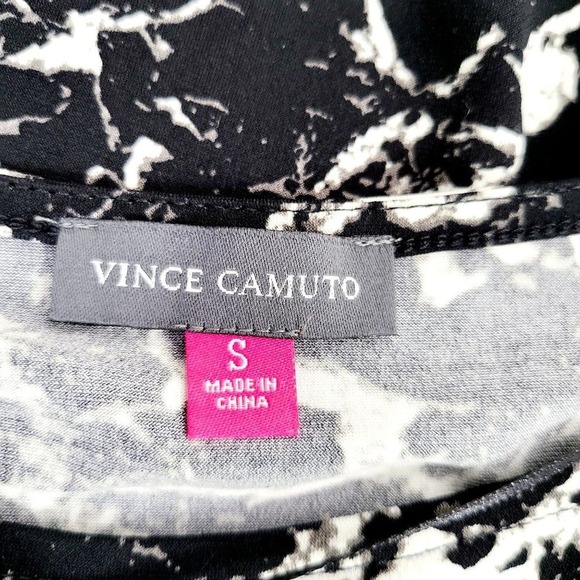 VINCE CAMUTO Marble Blouse SMALL Black White Sheer Stretch Whimsigoth Party Y2K - Picture 3 of 6